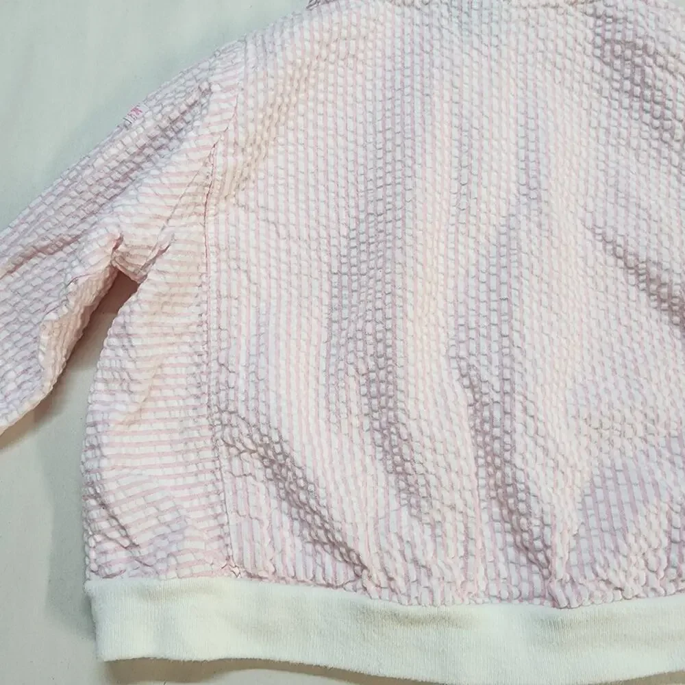 Lacoste Seersucker Jacket Size 12-24 Mths Pink Zip Up Hooded Cotton Vintage 80s